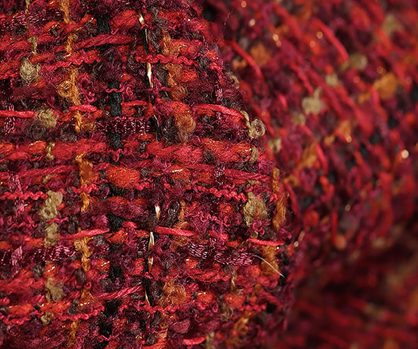 Shades of Red/Maroon with Gold Stitching  -  French Tweed -  148cm Wide - WIKILACES