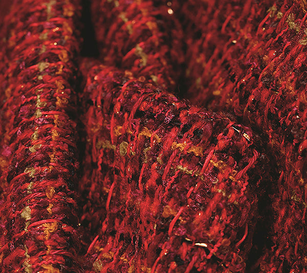 Shades of Red/Maroon with Gold Stitching  -  French Tweed -  148cm Wide - WIKILACES