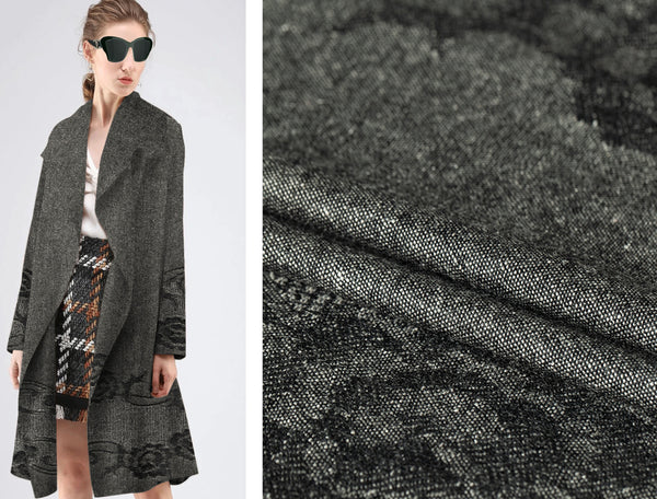 Grey/Black/Off White - Italian Fine Wool Jacquard - 120 cm Length x 150 cm Width.