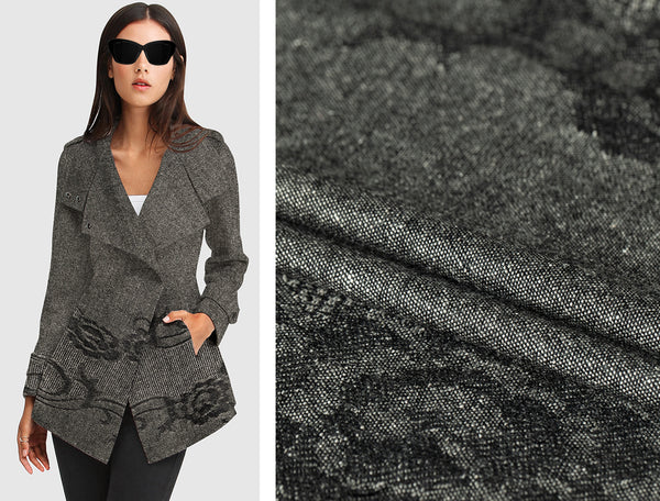 Grey/Black/Off White - Italian Fine Wool Jacquard - 120 cm Length x 150 cm Width.