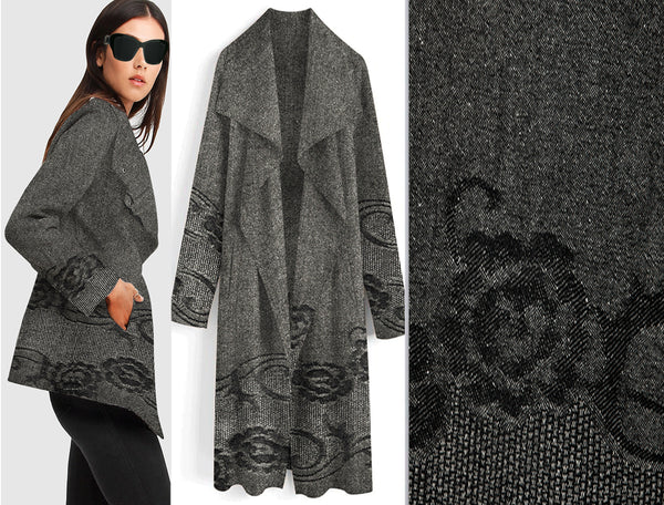 Grey/Black/Off White - Italian Fine Wool Jacquard - 120 cm Length x 150 cm Width.