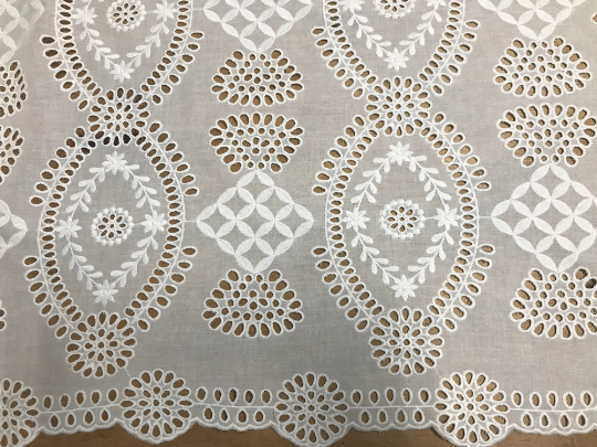 Double Border Natural  White Broderie Anglaise on Swiss Voile - 132 cm Wide