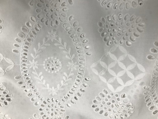 Double Border Natural  White Broderie Anglaise on Swiss Voile - 132 cm Wide