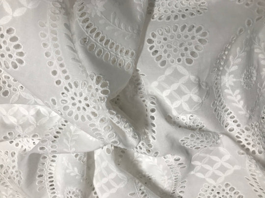 Double Border Natural  White Broderie Anglaise on Swiss Voile - 132 cm Wide