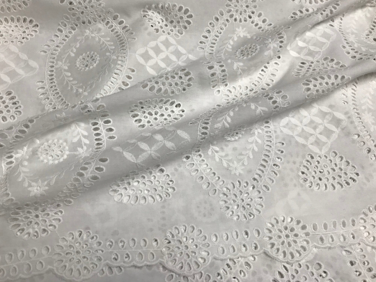 Double Border Natural  White Broderie Anglaise on Swiss Voile - 132 cm Wide