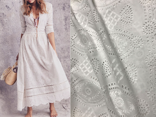 Double Border Natural  White Broderie Anglaise on Swiss Voile - 132 cm Wide