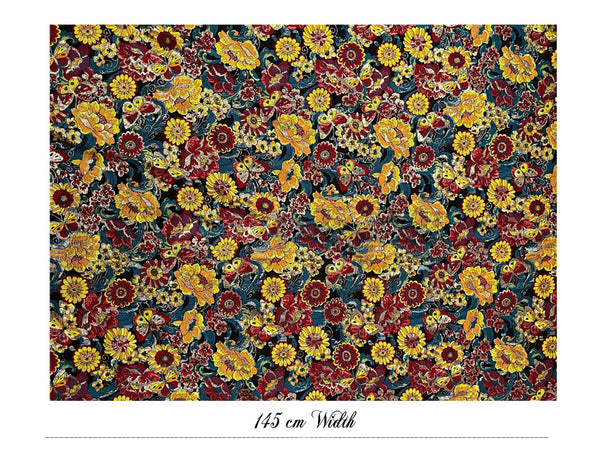 Multi Color Floral on Black Background - Italian Jacquard Fabric - 145 cm Wide