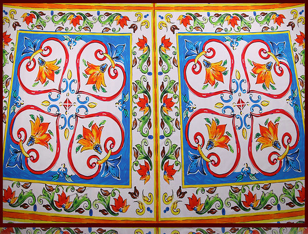 Multi Color Floral Medallions  Floral Print on White Background - Italian Cotton Poplin -148 cm Wide.