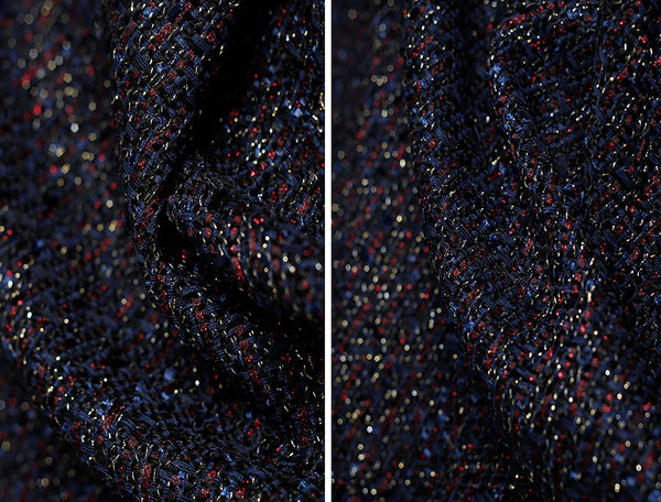 Multi Color Speckles on Blue/Black Background - French Tweed - 148cm Wide.