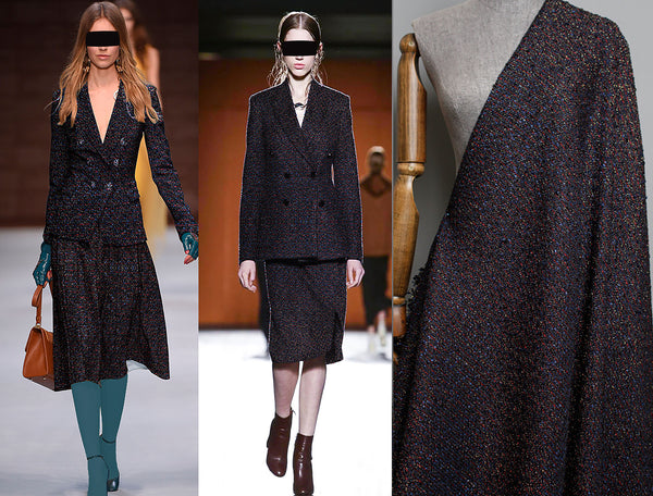 Multi Color Speckles on Blue/Black Background - French Tweed - 148cm Wide.