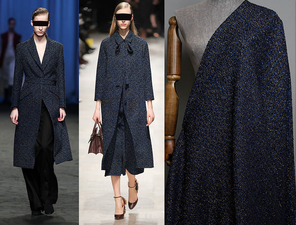 Multi Color Speckles on Blue/Black Background - French Tweed - 148cm Wide.