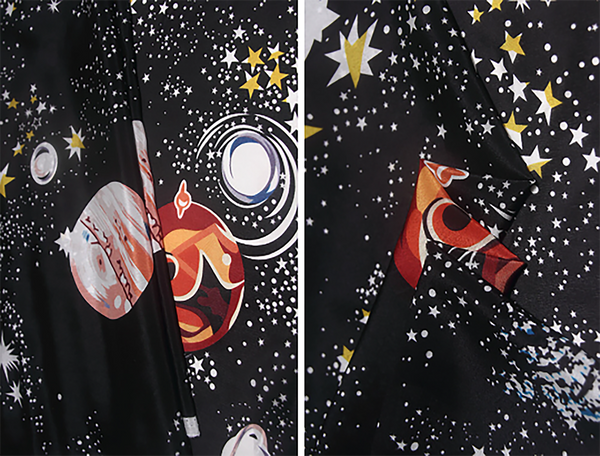 Starry Night Print on Black Background - Mulberry Silk Double Crepe de Chine, 16 mm - 108 cm Wide