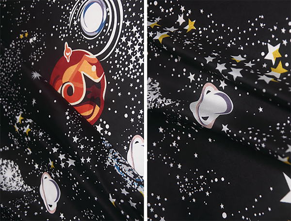 Starry Night Print on Black Background - Mulberry Silk Double Crepe de Chine, 16 mm - 108 cm Wide