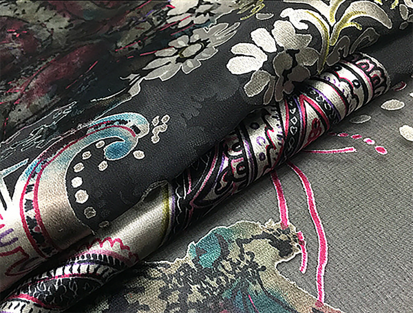 Multi Color Floral/Paisley on Black Background - Italian Silk Burnout - 18 MM -117 cm Wide.