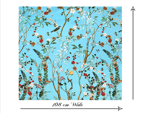 Multi Color Floral on Turquoise Blue Background - Italian Stretch Silk Satin - 108 cm Wide