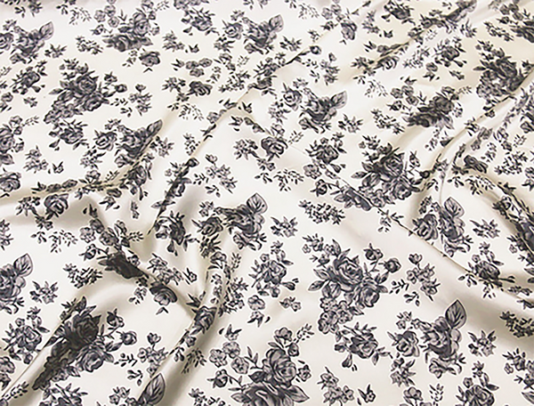 Shades of Black on Antique White - Duchess Silk Satin - 19 MM - 114 cm Wide.