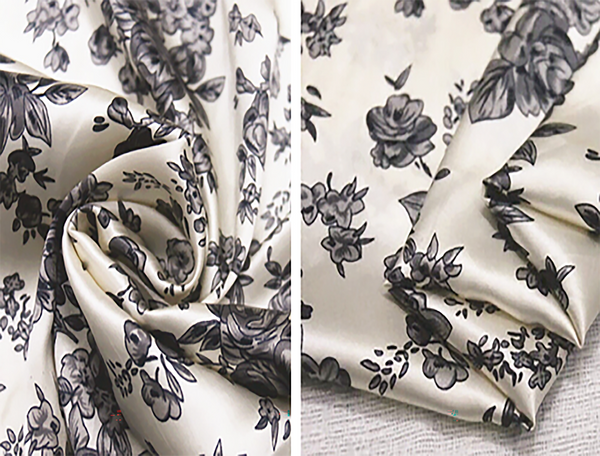 Shades of Black on Antique White - Duchess Silk Satin - 19 MM - 114 cm Wide.