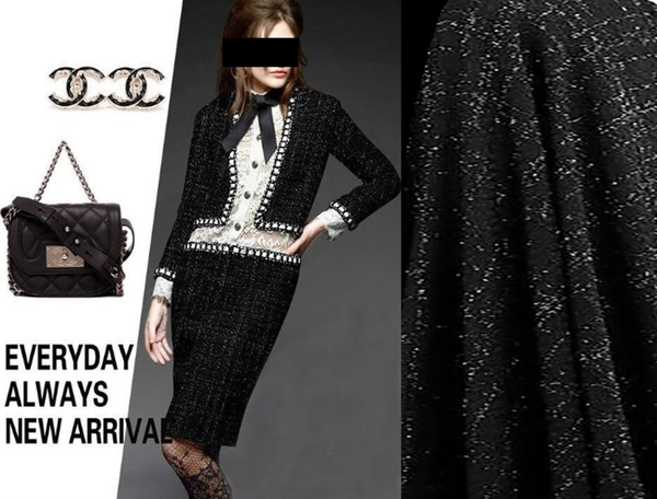 Black-  Shimmering French Tweed - 150 cm Wide.