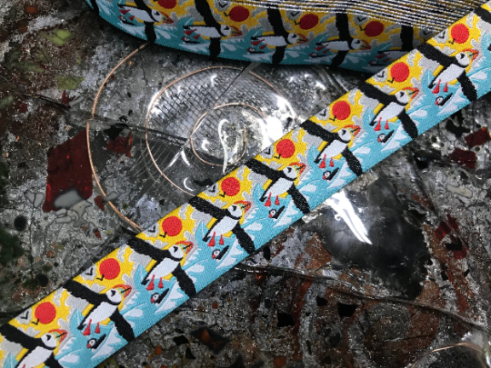 Birds in Multi Colors - Embroidered Jacquard - 7/8" Wide.