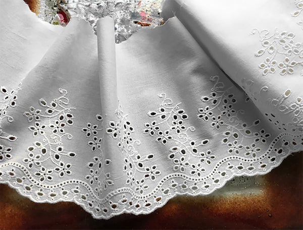 Natural White Broderie Anglaise Lace  -  Cotton Voile - 15.5 cm Wide.