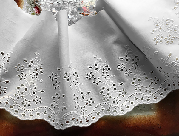 Natural White Broderie Anglaise Lace  -  Cotton Voile - 15.5 cm Wide.