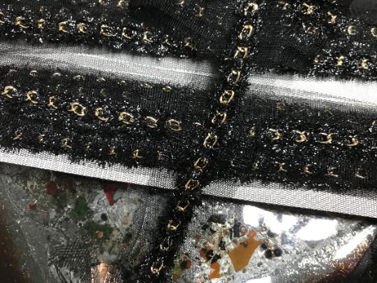 Black on Black Tulle w/Gold Chain -Hand Maid French Trim - 4 cm Wide.