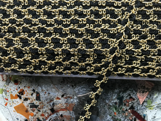 Black & Gold - French Braided Trim - 1 cm Wide.