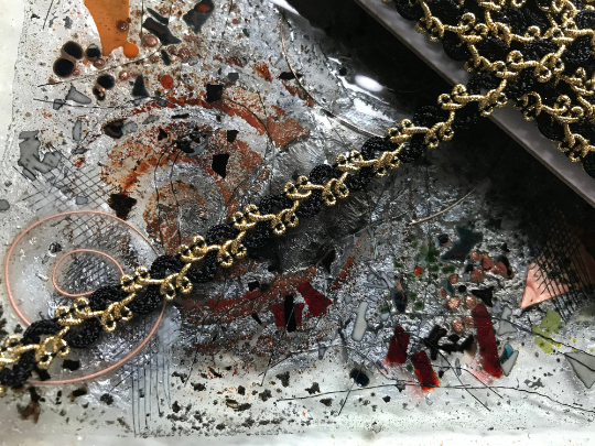 Black & Gold - French Braided Trim - 1 cm Wide.
