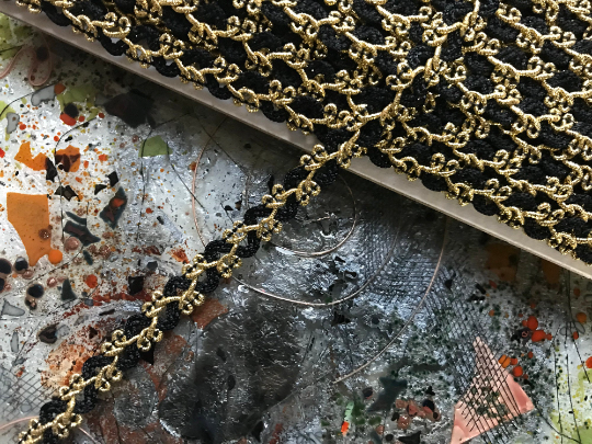 Black & Gold - French Braided Trim - 1 cm Wide.