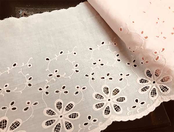 Peach Powder Cotton  Broderie Anglaise Lace - 22 cm Wide.