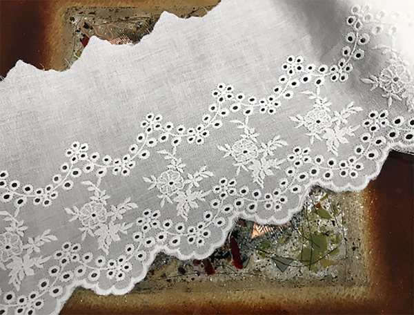 White Embroidery  on Natural White Cotton Voile - Broderie Anglaise - 15 cm Wide.
