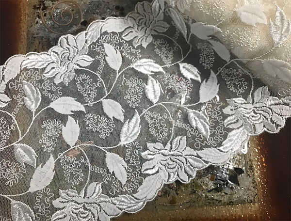 Ivory Soft and Shiny Italian Embroidered Tulle  Lace -16 cm  Wide