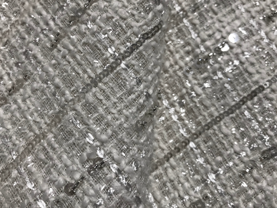 Off White w/Sequins and Glass Beads - French Tweed -150 cm Wide.