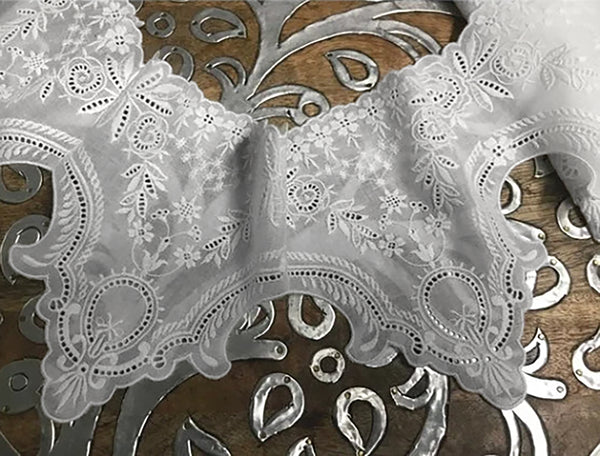 Natural White Broderie  Anglaise Lace on  Cotton Voile - 18 cm Wide.