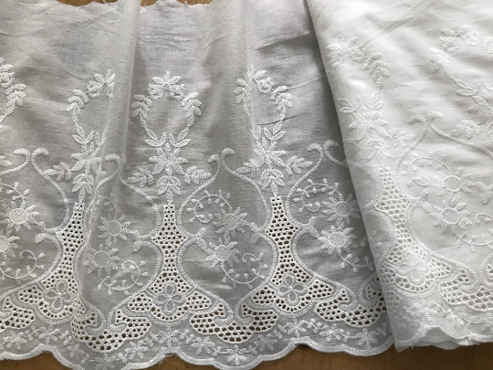 Natural White Broderie Anglaise -  Swiss Cotton Voile - 33 cm Wide.