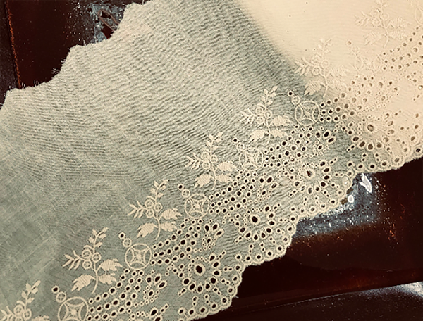Beige on Beige - Broderie Anglaise on Cotton Voile - 20 cm Wide