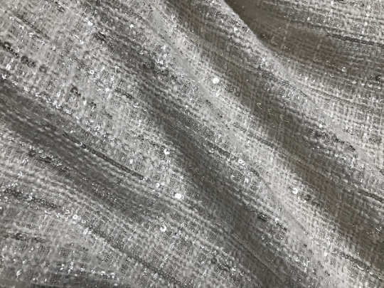 Off White w/Sequins and Glass Beads - French Tweed -150 cm Wide.