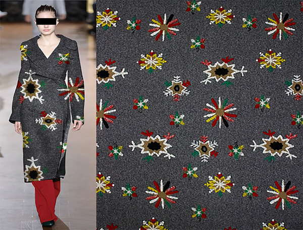 Multi Color Snow Flakes on Dark Grey  Background - Italian Woolen - 150 cm Wide.