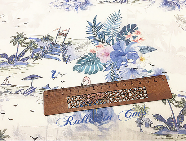 Soft Shades of Blue and Pink Print on Natural White Silk - Silk Georgette - 12 MM - 140 cm Wide.