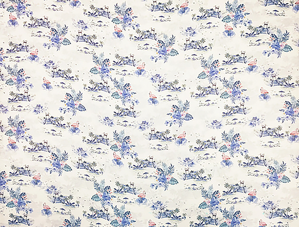 Soft Shades of Blue and Pink Print on Natural White Silk - Silk Georgette - 12 MM - 140 cm Wide.