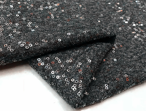Dark Grey Soft Knitted - Italian  Sequined Wool  Knit, 140 cm Width.