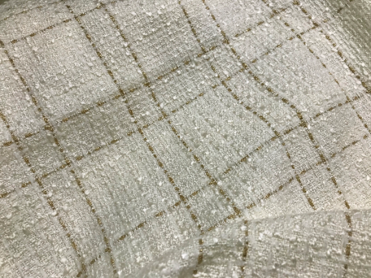 Ivory with Gold Stitching - French Tweed - 150 cm Wide.