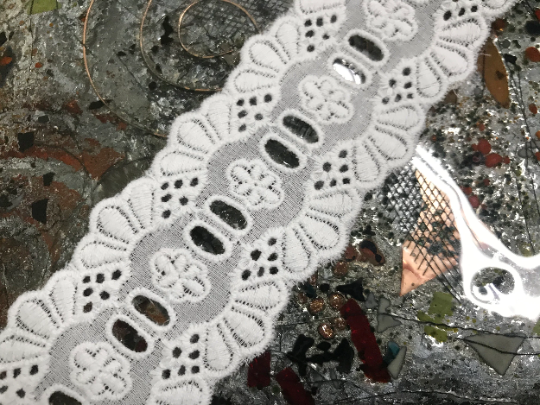 White Broderie Anglaise on Swiss Voile - 5 cm Wide.