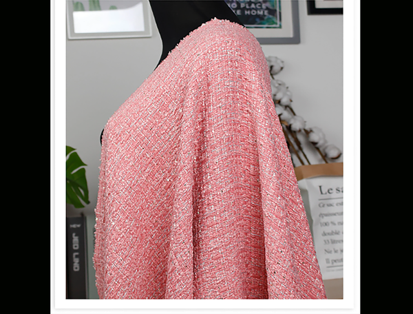 Coral Powder w/Silver and Sequins  -  French Tweed -  150cm Wide.