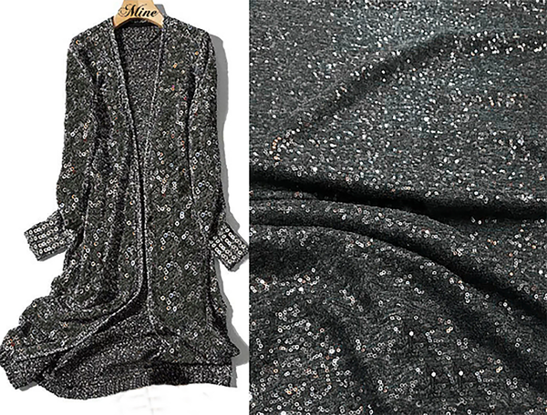 Dark Grey Soft Knitted - Italian  Sequined Wool  Knit, 140 cm Width.