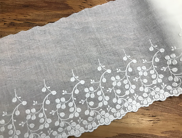 Natural White Broderie Anglaise Lace on  Cotton Voile - 21.5 cm Wide.