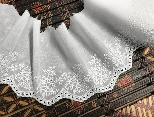 Natural White - Broderie Anglaise Lace  on Cotton Voile - 13 cm Wide