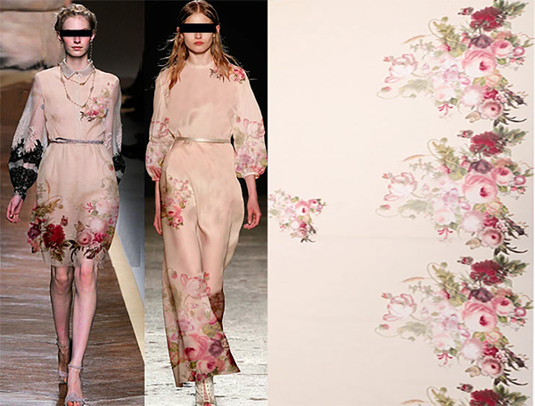 Floral Print on Natural Beige Silk Organza,  100%  Mulberry Silk, 20 MM.