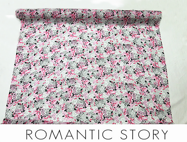Shades of Pink Black Grey Floral on Natural White Background Silk Georgette, 14 mm Weight,  100%  Mulberry Silk 114 cm Wide.