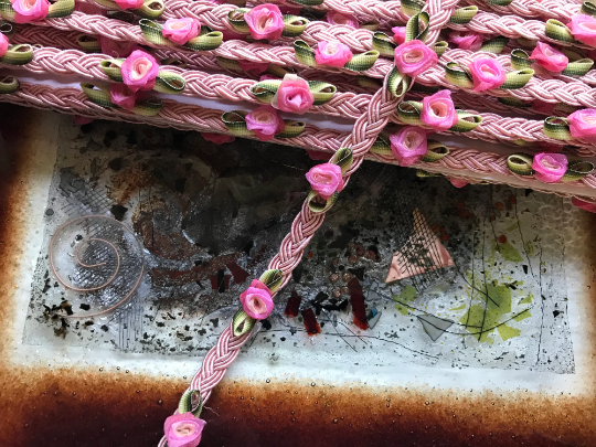 Pink on Pink Handmaid French Braid in Rococo Flowers - 12 mm Wide.